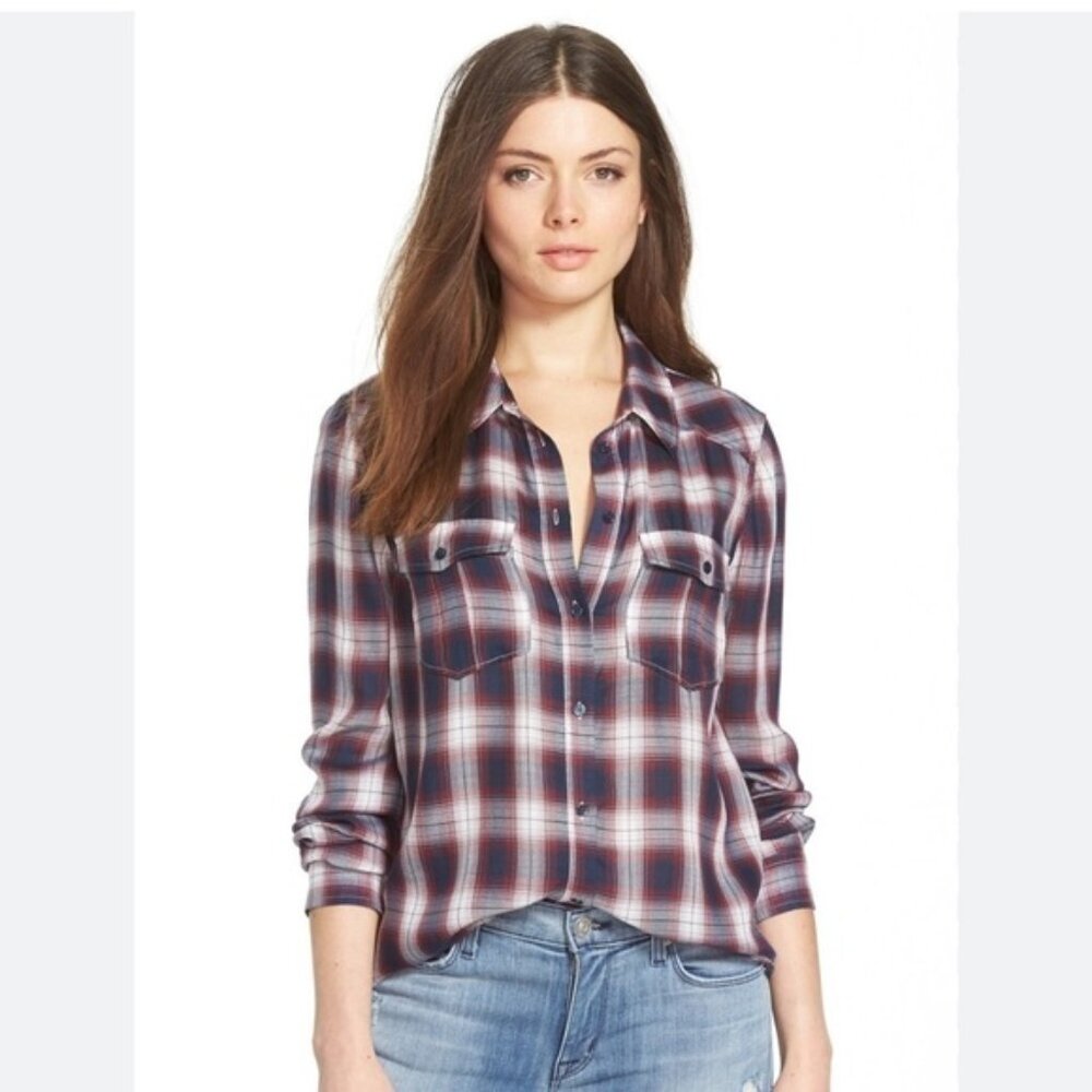 PAIGE Blue  Red Plaid Button Down Shirt Size Small